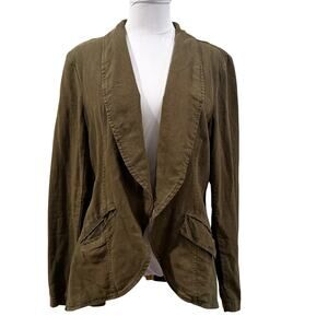 Free People Olive Green Linen Blend Open Front Blazer Jacket Boho Medium Chic